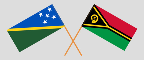 Crossed flags of Solomon Islands and Vanuatu. Official colors. Correct proportion
