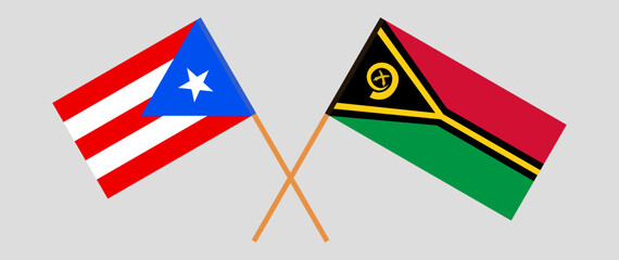 Crossed flags of Puerto Rico and Vanuatu. Official colors. Correct proportion