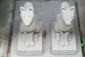 Obraz premium 島根 城山稲荷神社の可愛らしい笑顔の石狐