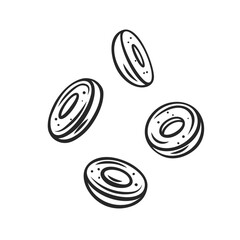 Outline flying cut black olives vector illustration.