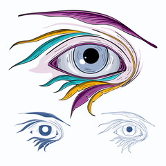 Abstract picture of the eye with feathers. Art illustration