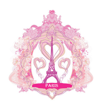 Eiffel tower artistic card, decorative floral banner