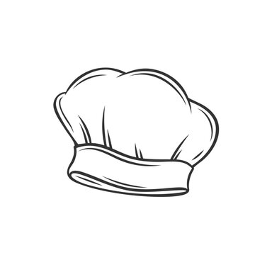 Chefs hat outline icon vector illustration. Line cap of professional cafe chef, restaurant cooker or baker cooking gourmet food, hand drawn bakery, culinary and catering service sketch symbol