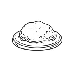 Dough on plate outline icon vector illustration. Line cereals dough on tray to bake gourmet cake, sweet pie or pizza in home or restaurant oven, kitchen process of making bakery products by chef