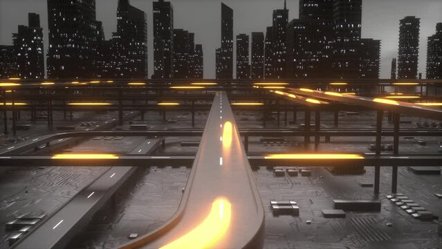 modern city at night with 3d rendered