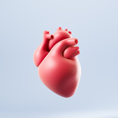 Human cartoon heart on a gray background. The concept of human organs. 3d rendering