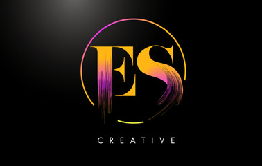 ES Brush Stroke Letter Logo Design. Orange Purple Paint Logo Leters Icon.