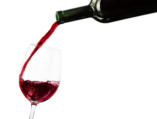 Pouring red wine in a glass isolated on white background - Powered by Adobe