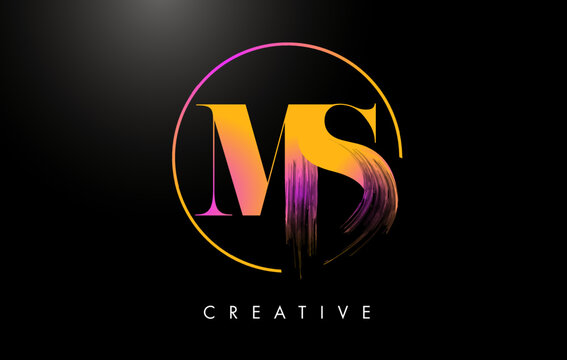 MS Brush Stroke Letter Logo Design. Orange Purple Paint Logo Leters Icon.