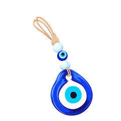 Turkish circle amulet with blue pattern vector illustration. Cartoon isolated protection from evil envy eye, round glass decor with beads for good luck from Turkey, decorative traditional symbol