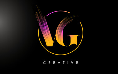 VG Brush Stroke Letter Logo Design. Orange Purple Paint Logo Leters Icon.