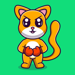 cute cat with boxing gloves cartoon vector icon illustration