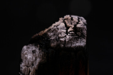 Close-up of a palo santo stick on a black background.