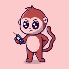 cute monkey holding a cellphone carton vector icon illustration
