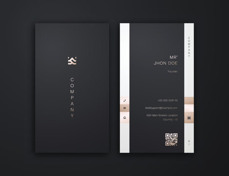 business card, dark gold and white vertical card name, vertical luxury editable business card template	