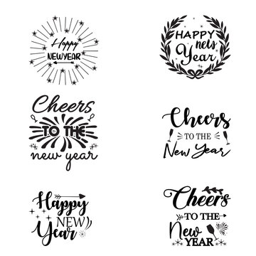Happy New Year Bundle, New Year Decoration, New Year Sign, Silhouette Cricut, Printable Vector, sticker