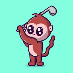 Cute ape playing golf cartoon vector icon illustration