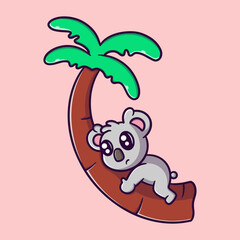 Obraz premium cute koala climbing tree cartoon vector icon illustration