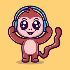 Cute apes with headphone cartoon vector icon illustration