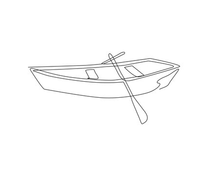 recommend clip art: Continuous line art drawing of wooden fishing canoe. Wooden fishing Boat single line art drawing vector illustration.