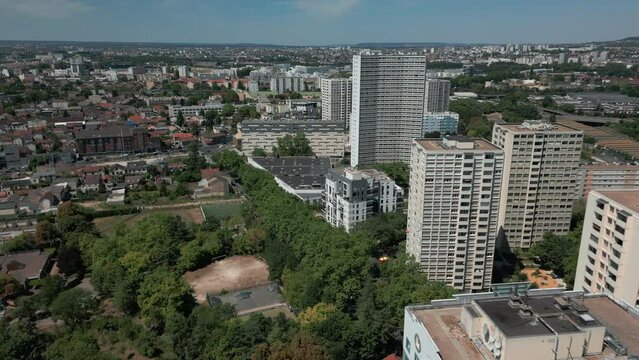 Gennevilliers northern Parisian suburb, France. Aerial drone panoramic view