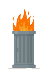 Vector illustration of fire trash. Burning trash. Podpal. Rule Violation. Harm to nature and people. Bad ecology.  