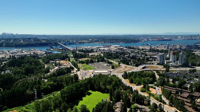 Aerial Panoramic View Of Capilano University And City Neighbourhood In Purcell Way, North Vancouver, Canada.