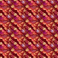 Dragon or Mermaid Scale Pattern • Luxury Red Dragon Collection Digital Background • Metallic Gold Serpent Scales Repeating Seamless Pattern Tile Design • Pink Shine Sparkle Digital Scrapbook Paper