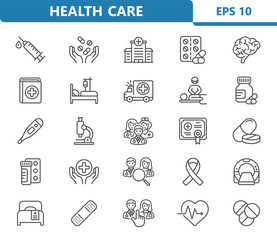 Healthcare Icons. Health Care, Medical, Hospital Vector Icon Set