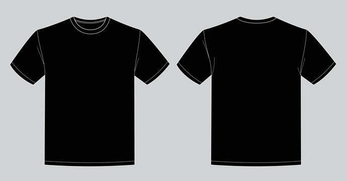 Blank black t-shirt template. Front and back view