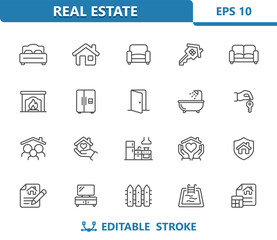 Home Icons. Real Estate, House, Household, Furniture, Rooms Vector Icon Set