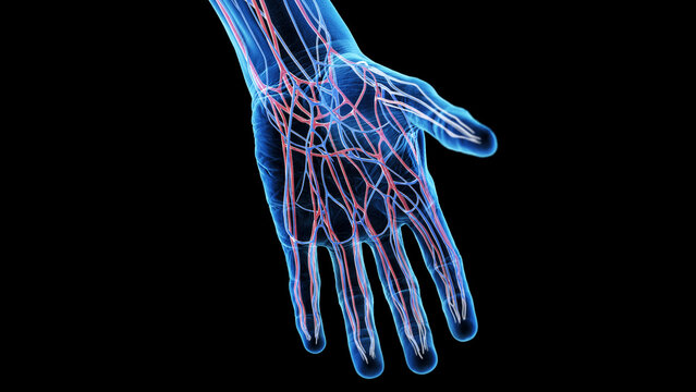 3d rendered medical illustration of the vascular anatomy of the hand