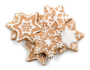 Gingerbread homemade cookies on white background.