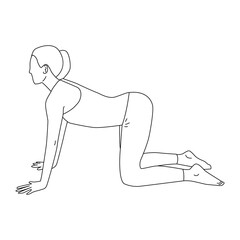 Line art of woman doing Yoga in cow pose vector.