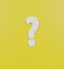 White question mark on yellow background. 3D rendering 