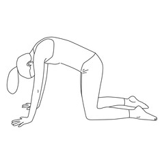 Line art of woman doing Yoga in cat pose vector.
