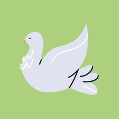 Dove cartoon illustration. Fly bird symbol. Faith and peace, charity concept. Save planet isolated vector. No war emblem