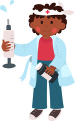 Career flat icon Doctor in uniform with prick and pills