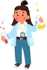 Chemist flat icon Girl with lab flask for experiment