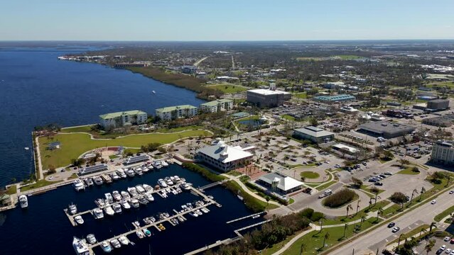 Aerial drone video Laishley Park Municipal Marina Punta Gorda FL