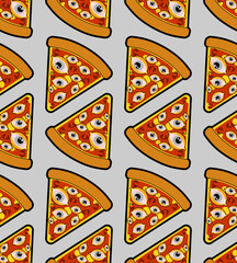 Pizza with eyes Pattern seamless. Vector Background