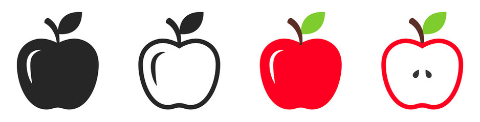 Apple icon set. Color drawing sign, symbol. Apple symbol. Apple icon illustration.