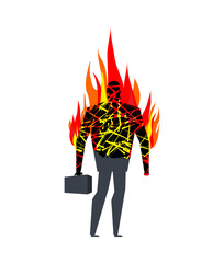 Concept about burning out. Businessman on fire.