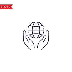 Hand holding earth line icon Vector