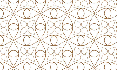 Fototapeta premium Modern simple geometric vector seamless pattern with gold flowers, line texture on white background. Light abstract floral wallpaper, bright tile ornament