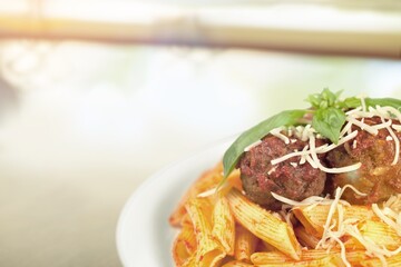 Tasty dish with meat balls, food concept
