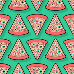 Pizza with eyes Pattern seamless. Vector Background