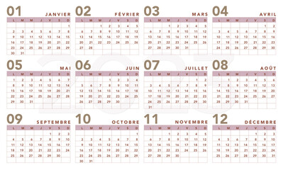 Calendrier 2023  France Classique Taupe Rose