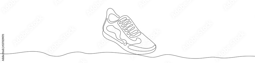 Wall mural continuous one line drawing silhouette of sneakers. the sneakers linear icon. one line drawing backg