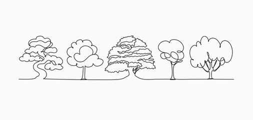 Tree line art drawing illustration. Minimalist logo